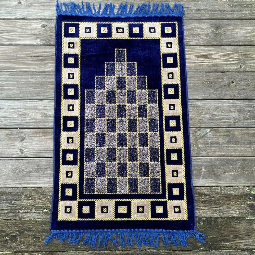 Pray Rug Jai Namaz Area Rug Blue Velvet Soft Religious Rug Muslim Islamic Rug - Picture 2 of 10